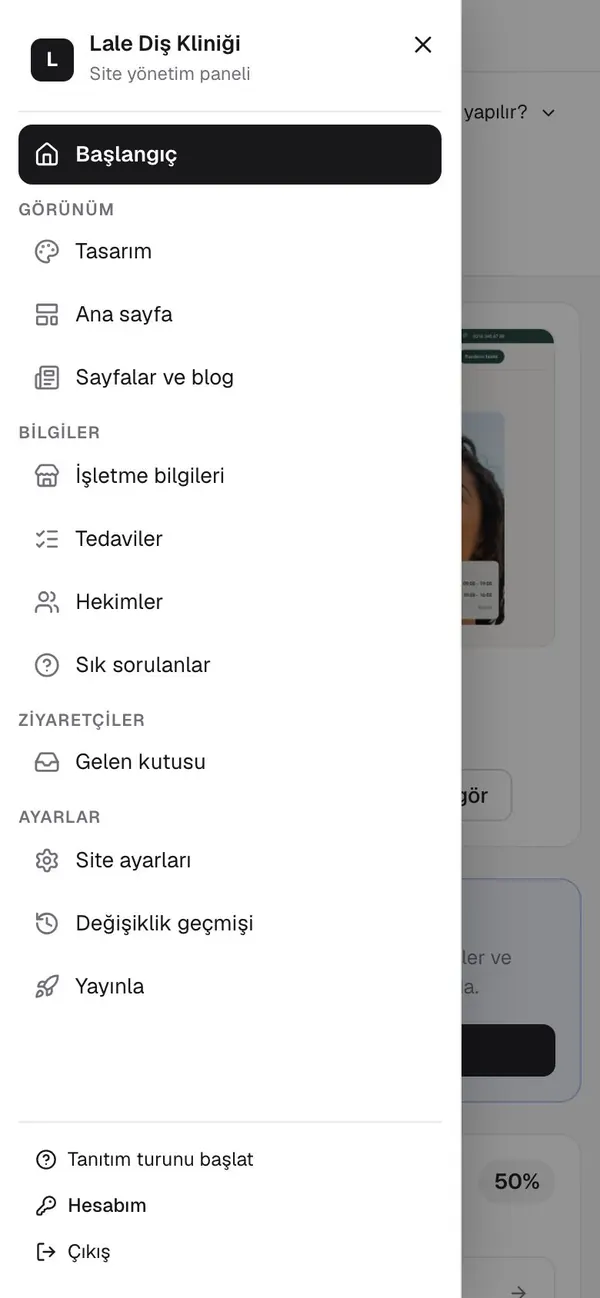 Telefonda panel: menü